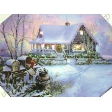 Картина с LED подсветкой: дом на поляне, выполненная на холсте